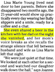 She even shared a beer in the kitchen with her dad on the night she vanished.