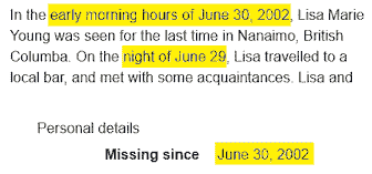 clip from official RCMP dossier for Lisa Marie Young