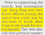 Cpl. Hogg told 2-dozen officers how a body may be obscured by brush after lying in the woods for several months.