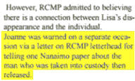 Joanne was warned… on RCMP letterhead for telling one Nanaimo paper about the man who was taken into custody then released.