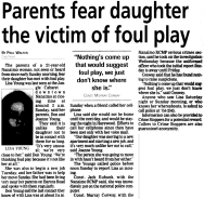 headline: Parents fear daughter the victim of foul play