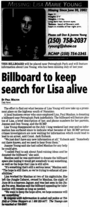 Billboard to keep search for Lisa alive