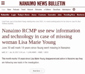 Nanaimo RCMP use new information and technology in case of missing woman Lisa Marie Young